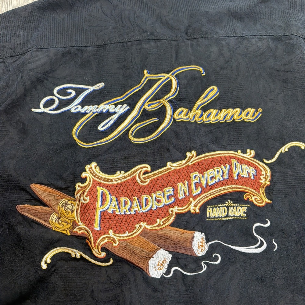 Rare! Tommy Bahama Cigar Themed Short Sleeve Silk Camp Hawaiian Shirt Mens Small